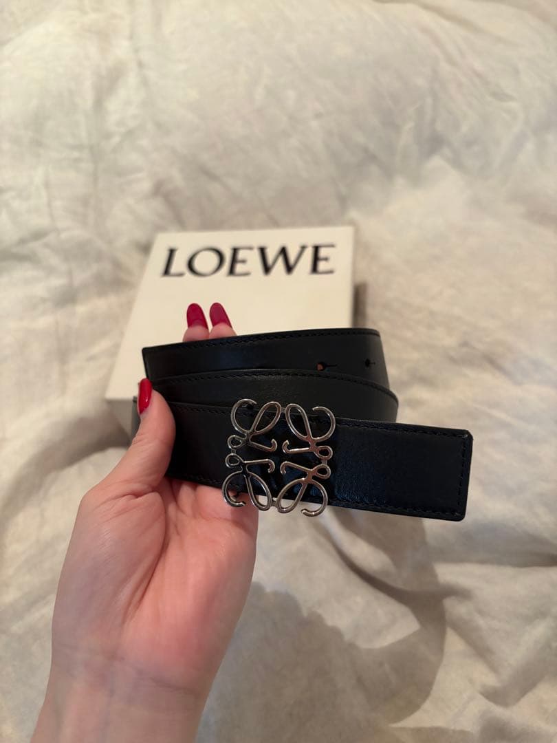 LOEWE レザーベルト ブラック シルバーアナグラム サイズ100