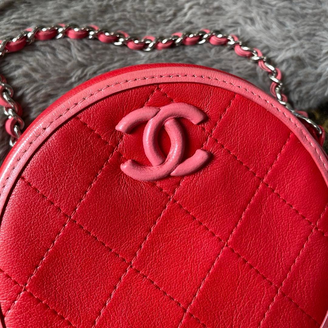 ★miyu★シャネル　チェーンショルダーバッグ　マトラッセ　ラムスキン　赤