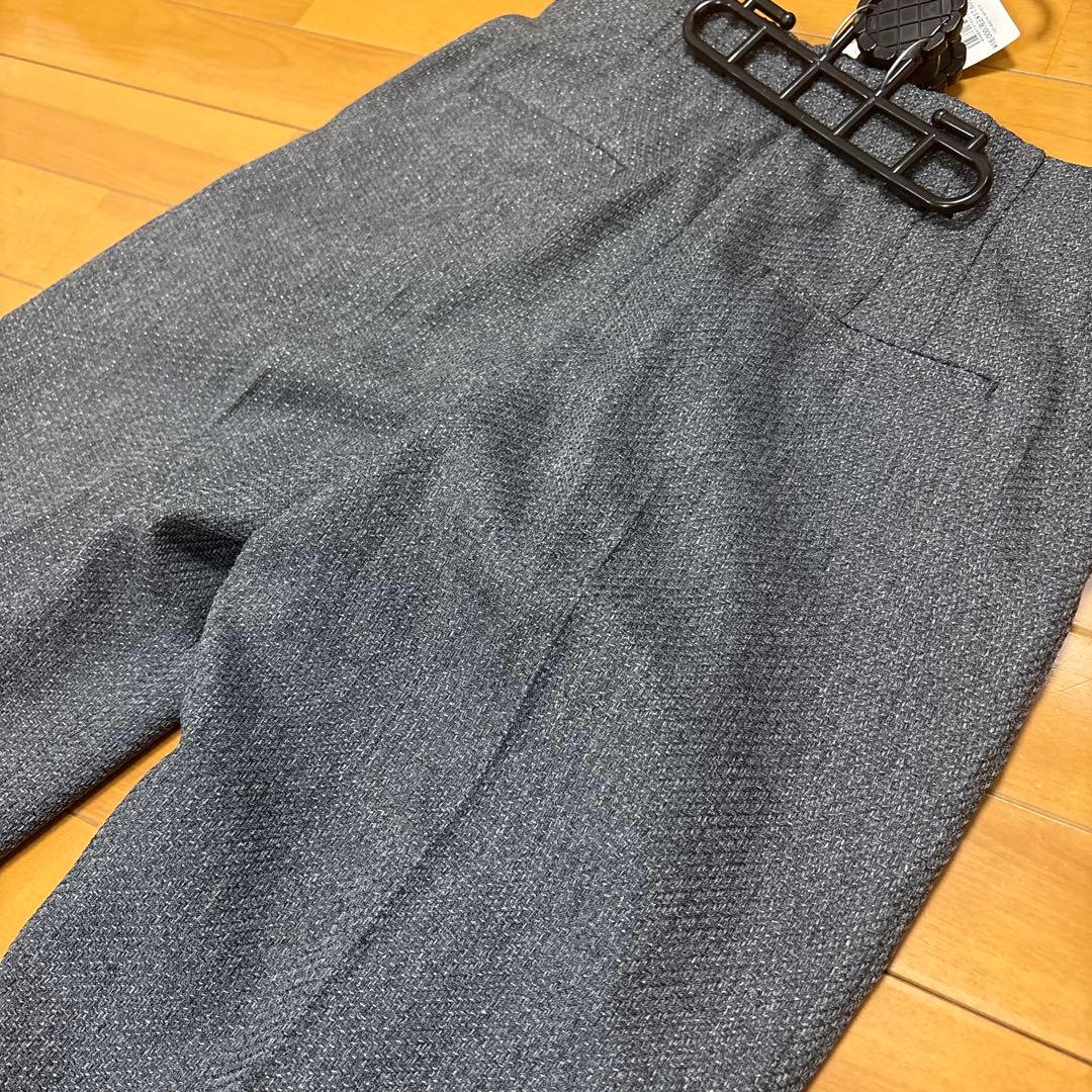 INDIVI 【ほめられパンツウール調素材】ラメ混ワイドパンツチャコールグレー