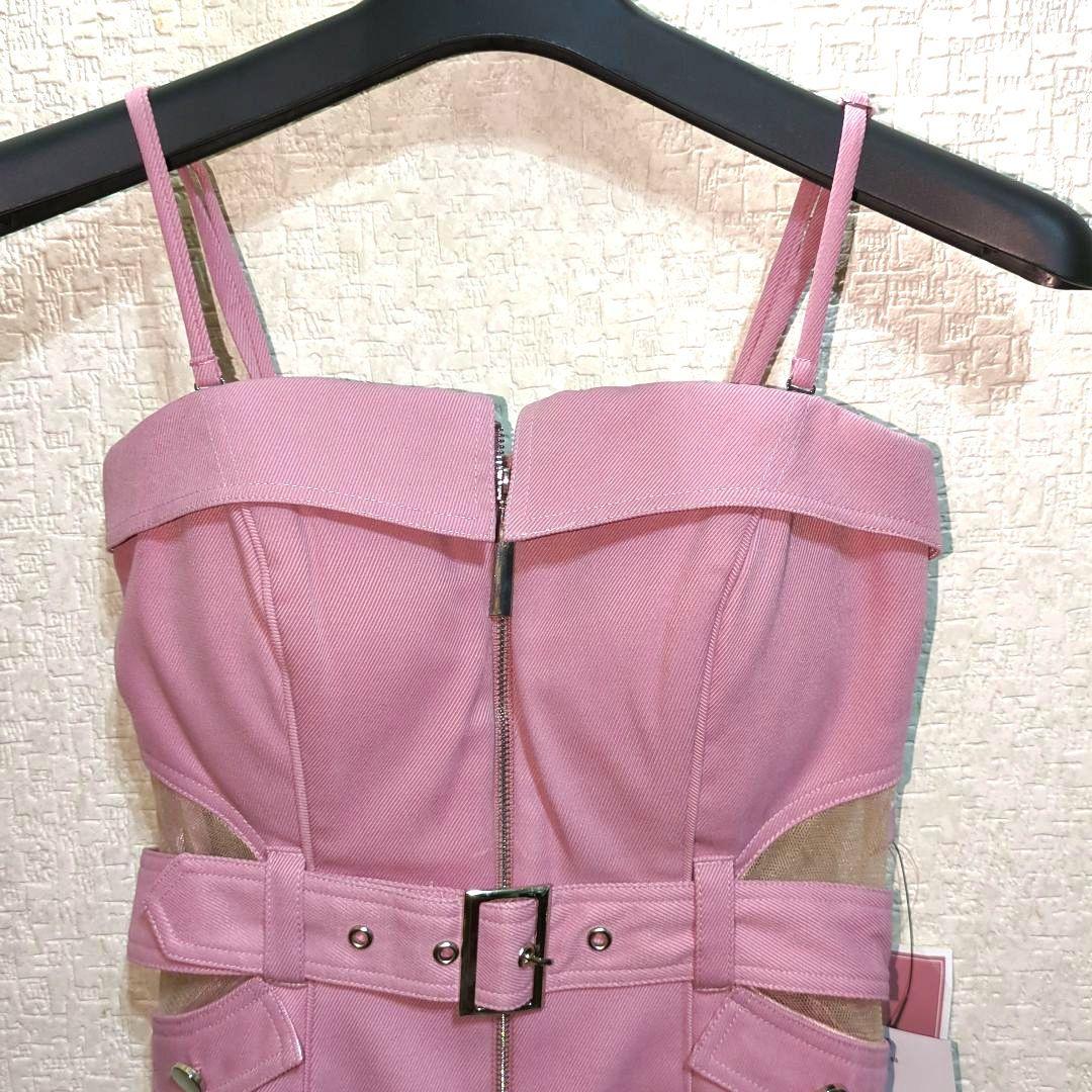 Glossyキャバドレス【新品未使用】ピンクノースリーブミニワンピース Sサイズ