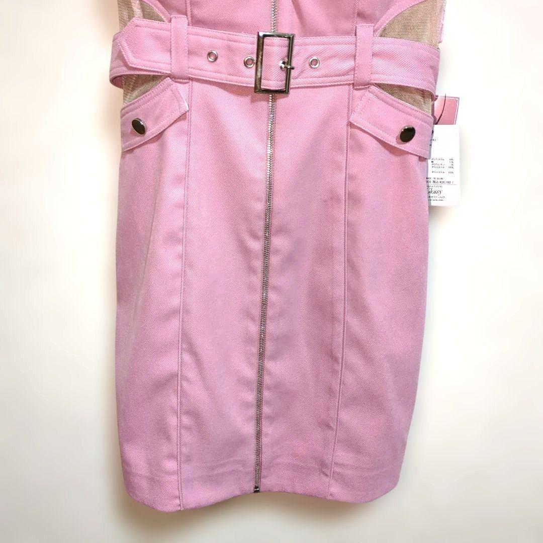 Glossyキャバドレス【新品未使用】ピンクノースリーブミニワンピース Sサイズ