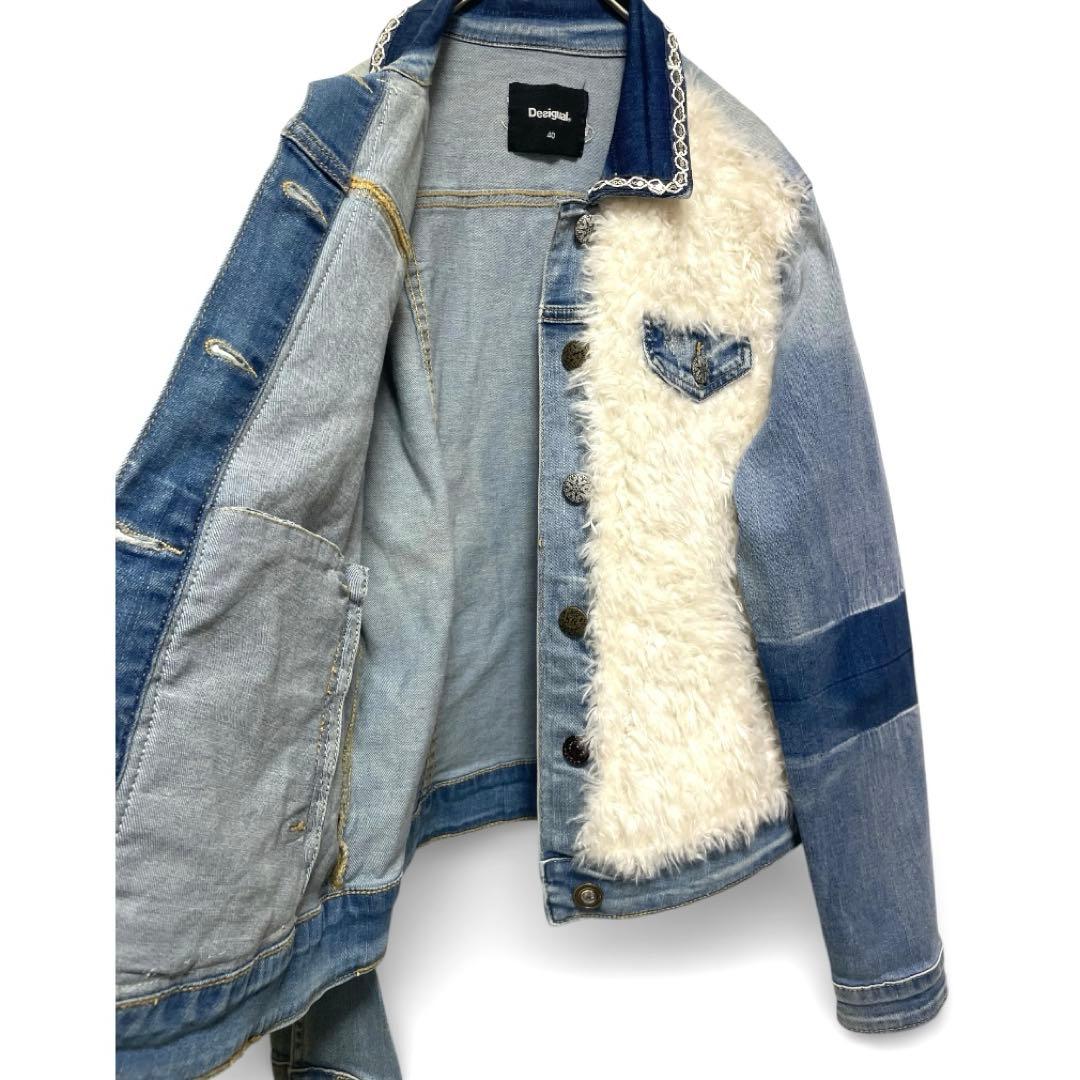 デシグアル　デニムジャケット　Gジャン　ファー　刺繍　ラメ　40