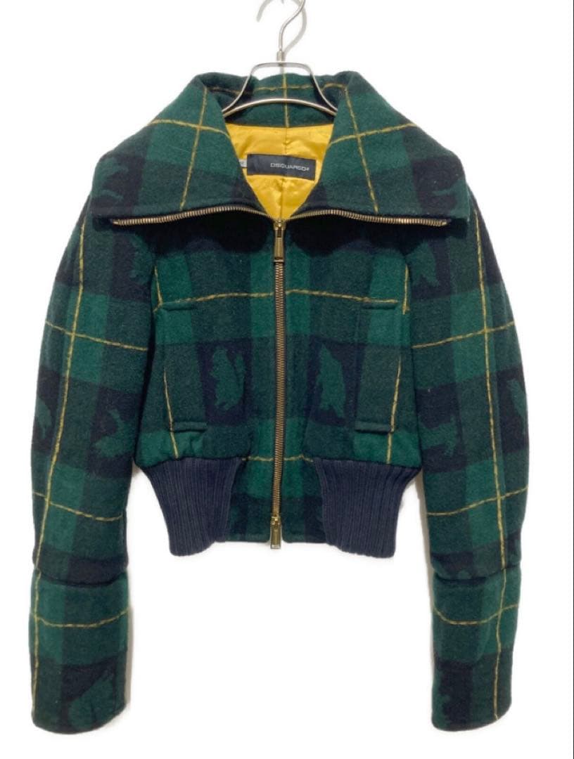 DSQUARED2 ディースクエアード ウールチェック柄 マフラー付ブルゾン