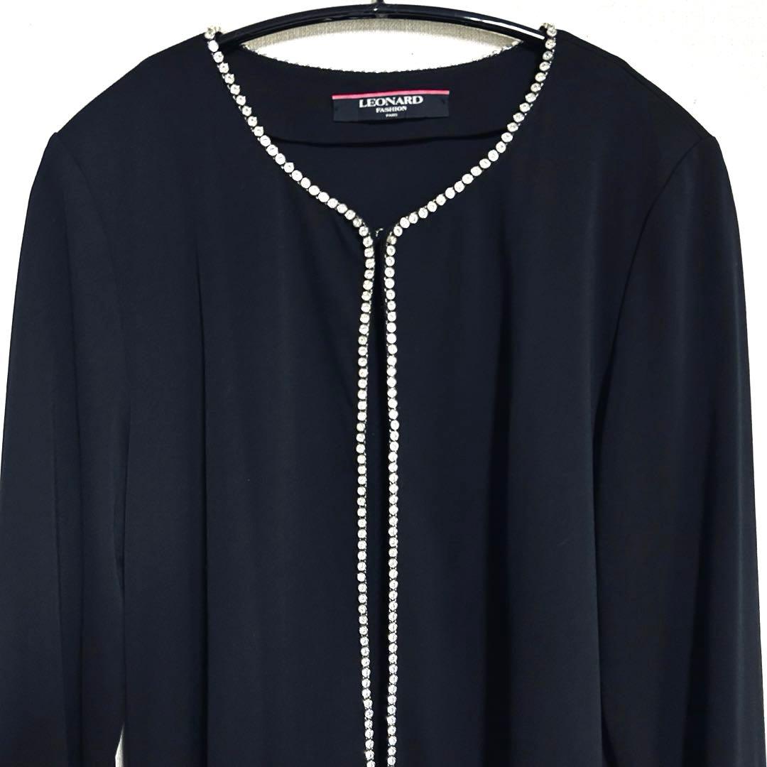 レオナール LEONARD カーディガン カンカン素材 ラインストーン ビジュー