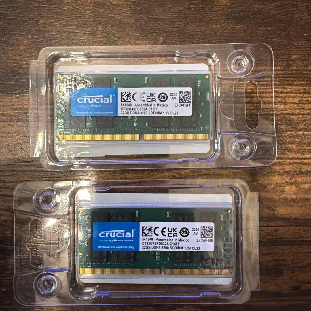 crucial 32GB×2枚 DDR4-3200 SODIMM