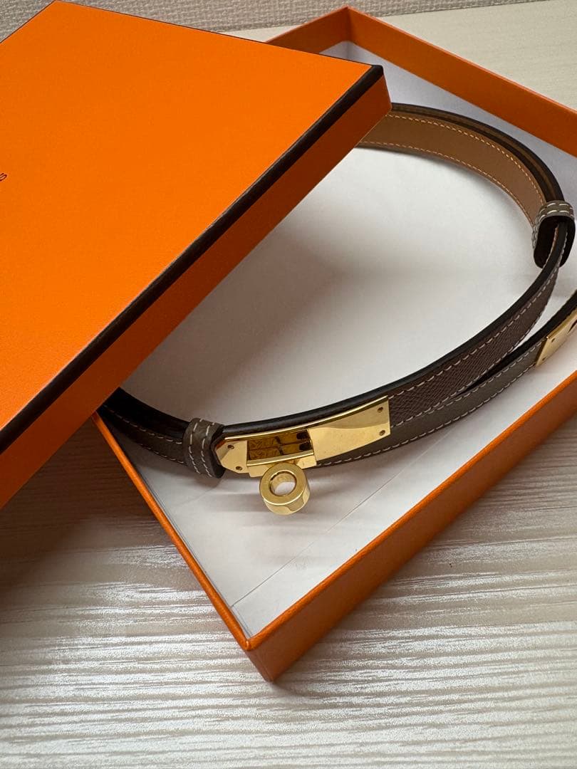 HERMES ケリーベルト　エトゥープ×ゴールド