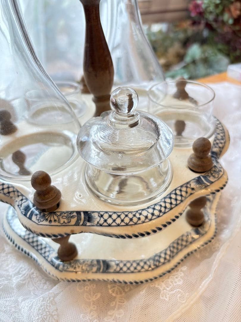 アンティーク　イギリス製 ガラス製調味料入れセット