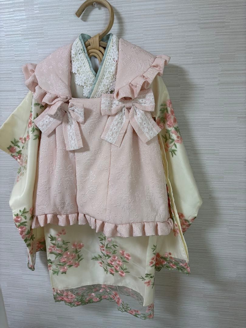 七五三　キャサリンコテージ　着物　桜色×ホワイト　100サイズ