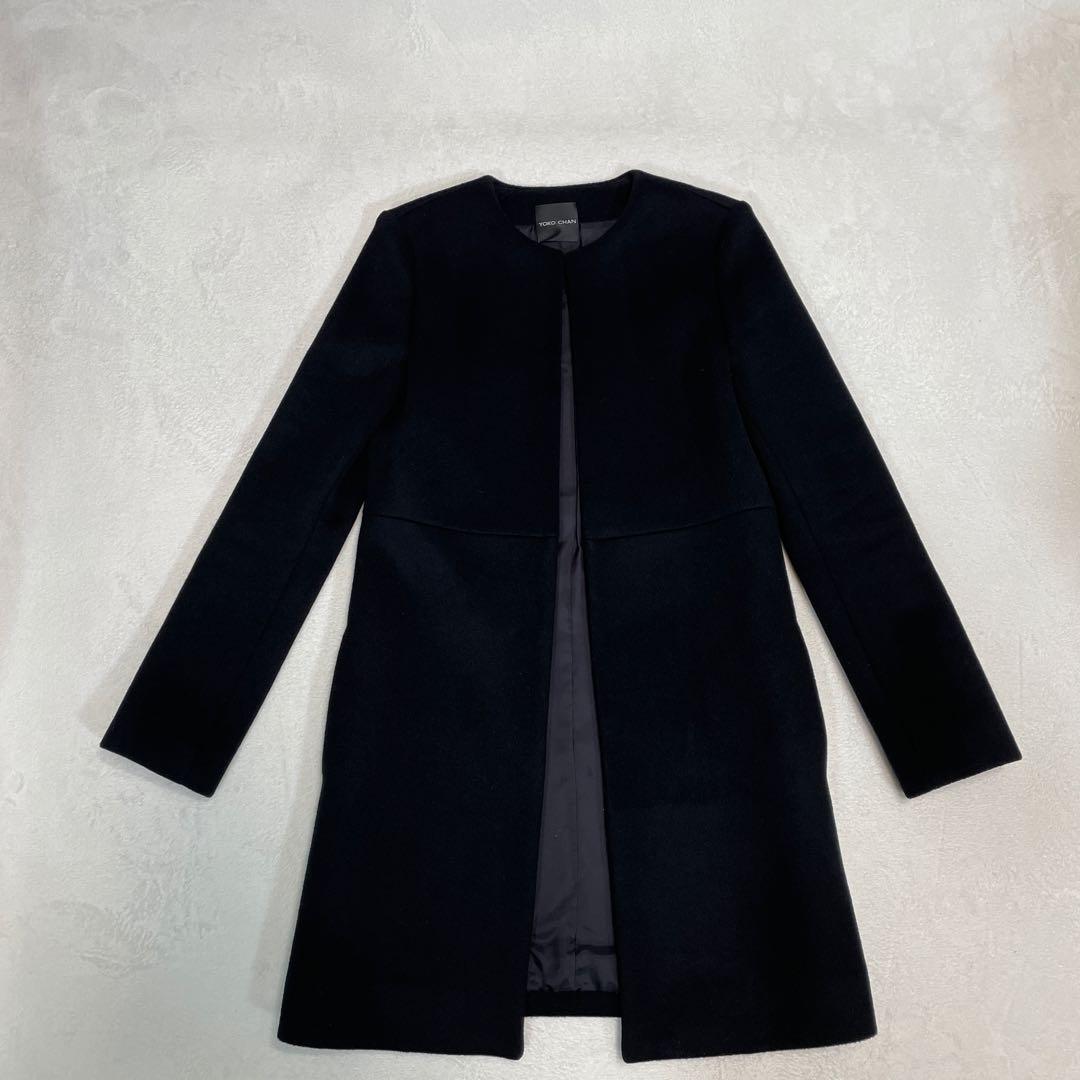 YOKO CHAN ヨーコチャン ノーカラーコート 黒 36 ウール