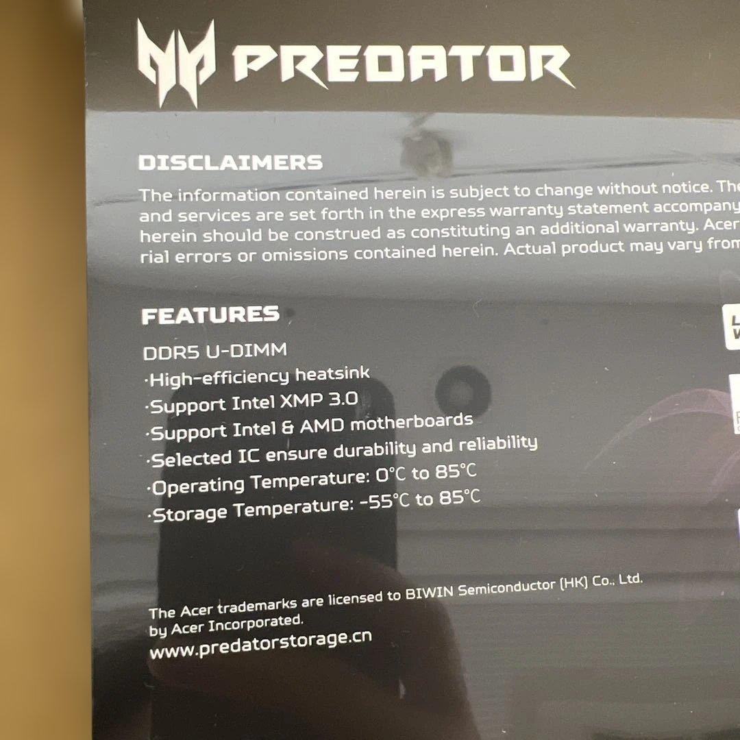 422 Acer Predator Pallas II DDR5 未開封