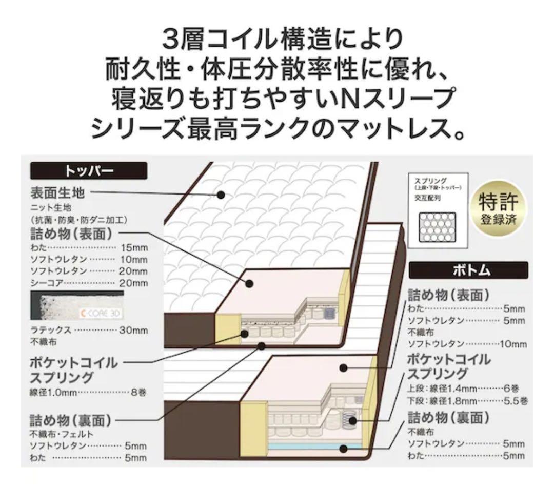 Nスリープ Luxuryセミダブルマットレス 最上級L4-CC 松本 直引渡⭐️