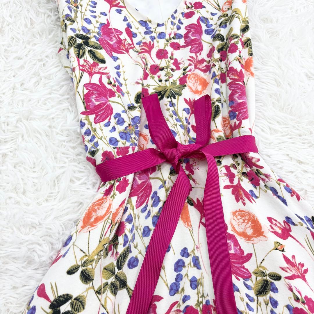 美品　ローラアシュレイ　ロングワンピース　花柄　ウエストリボン　ノースリーブ