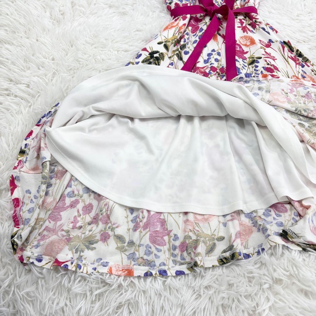 美品　ローラアシュレイ　ロングワンピース　花柄　ウエストリボン　ノースリーブ