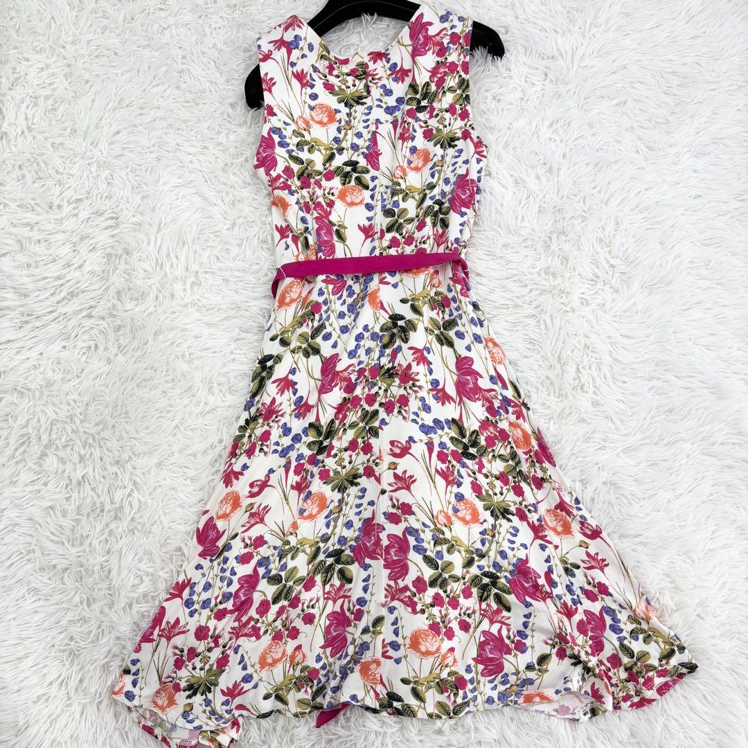 美品　ローラアシュレイ　ロングワンピース　花柄　ウエストリボン　ノースリーブ
