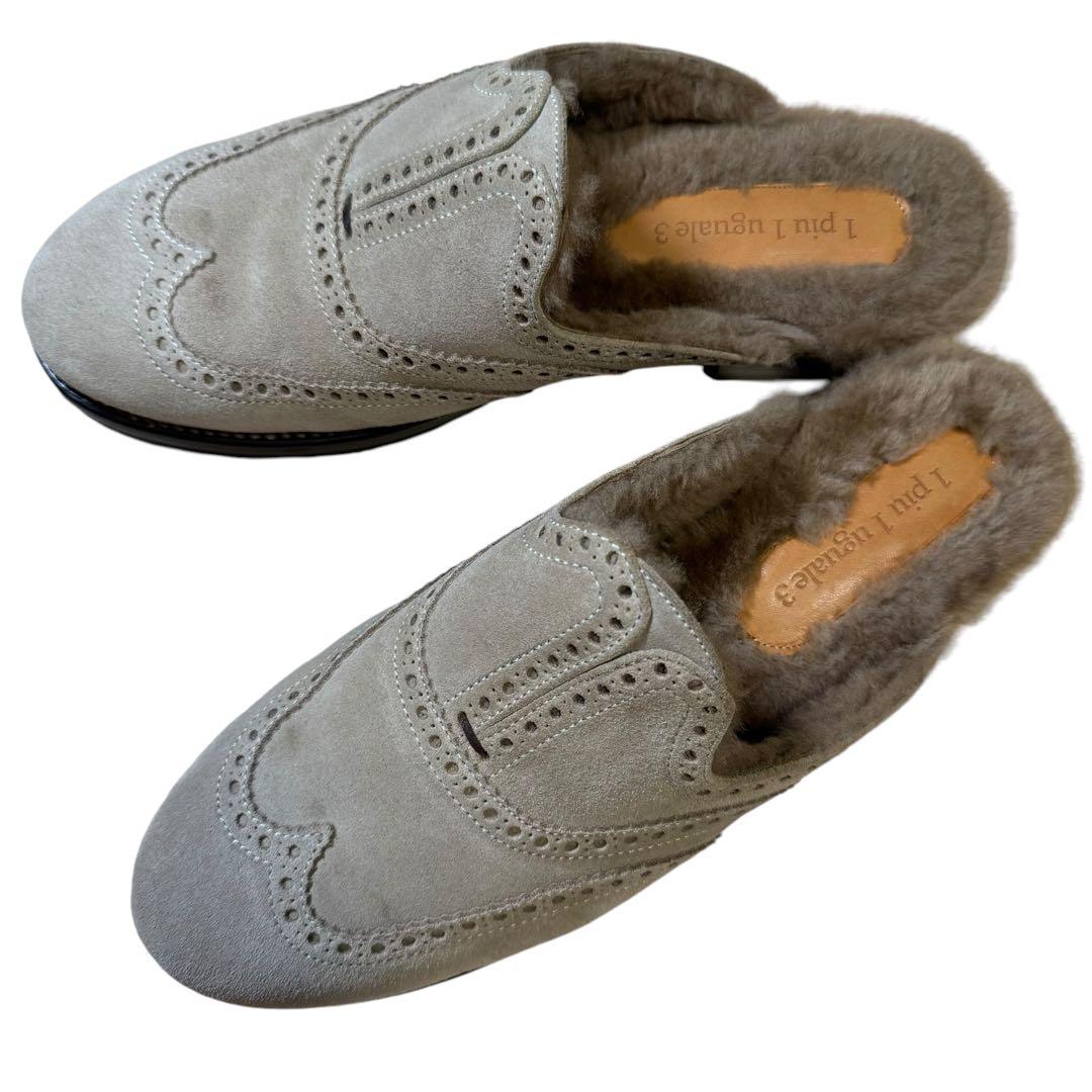 美品ウノピュウノウグァーレトレ/ウィングチップファーサンダル/ベージュ43