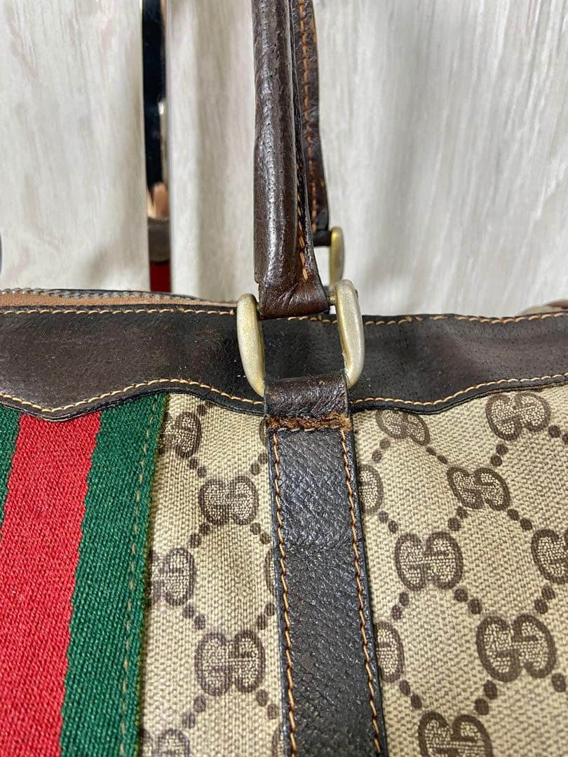 GUCCI ボストンバッグ　シェリーライン　GG スプリーム　PVC レザー
