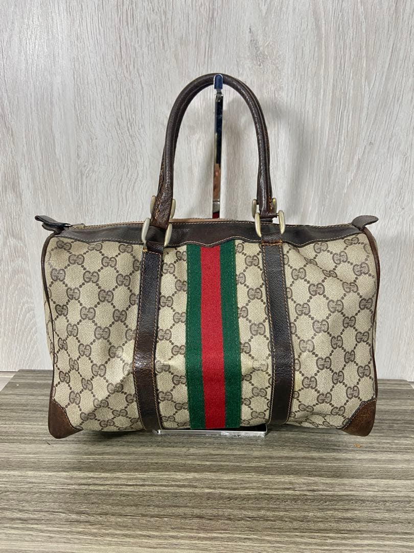 GUCCI ボストンバッグ　シェリーライン　GG スプリーム　PVC レザー