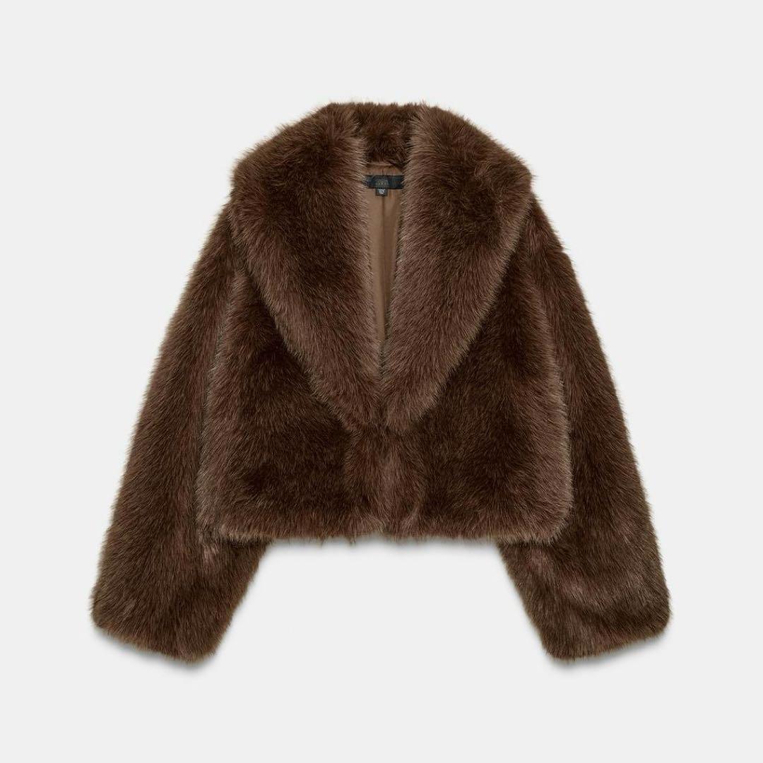 美品 ZARA ショートフェイクファーコート M ブルゾン アウター ブラウン