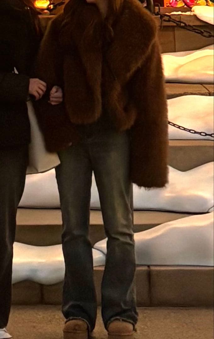 美品 ZARA ショートフェイクファーコート M ブルゾン アウター ブラウン