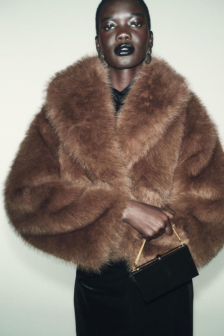 美品 ZARA ショートフェイクファーコート M ブルゾン アウター ブラウン