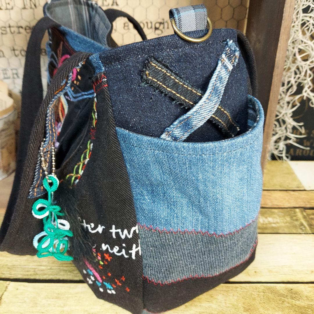 【ふはち】刺繍デニムバック　No.655　ショルダーベルト