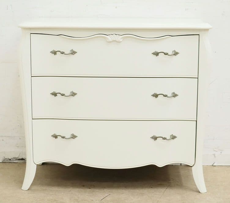 IDC大塚・東海家具【リモージュ】3段チェスト・ロココ・白家具・収納