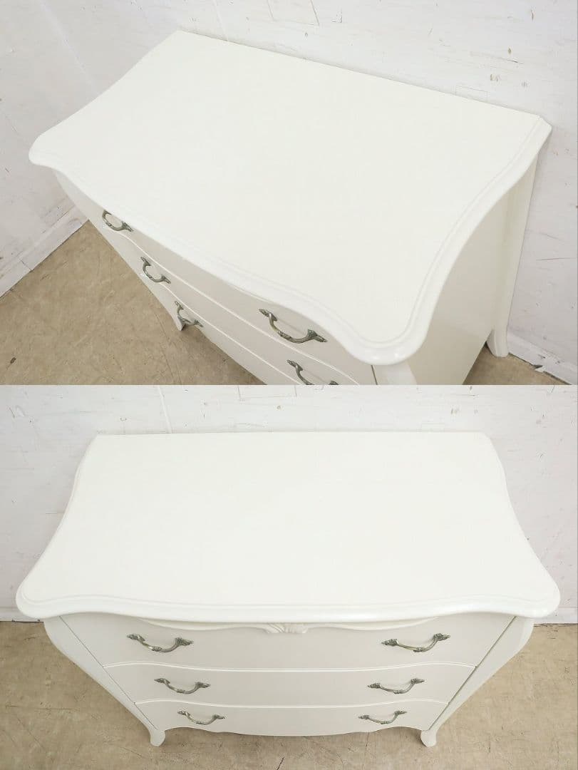 IDC大塚・東海家具【リモージュ】3段チェスト・ロココ・白家具・収納
