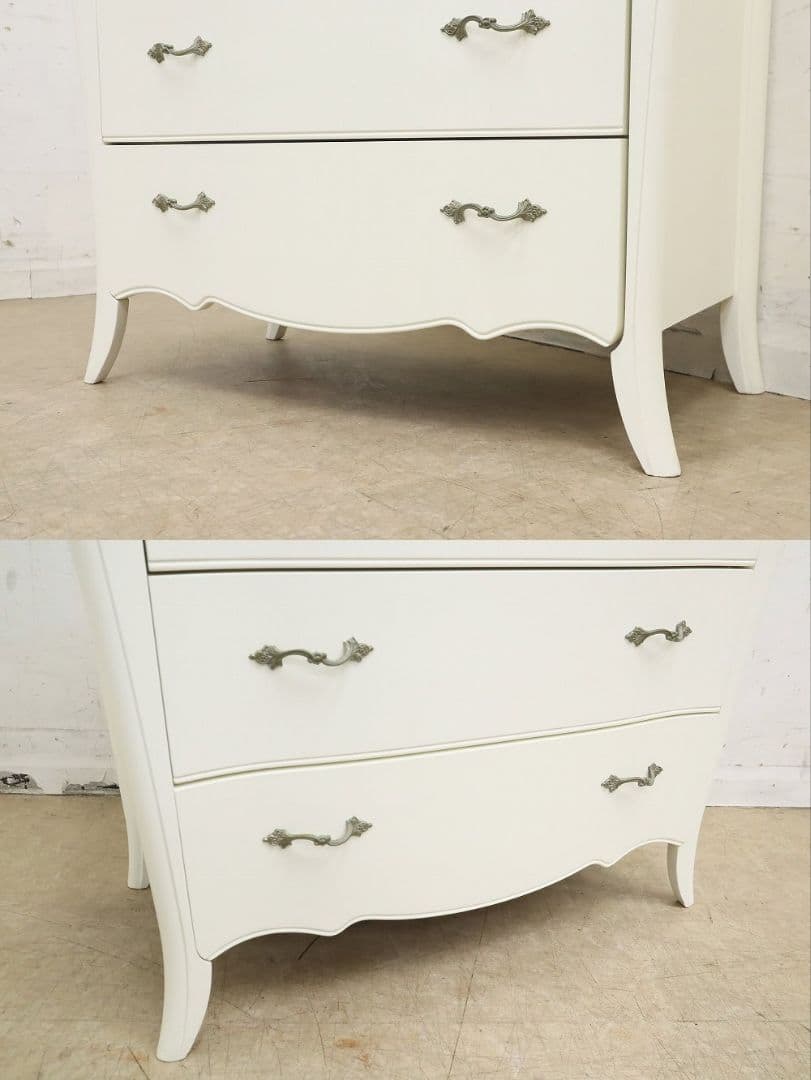 IDC大塚・東海家具【リモージュ】3段チェスト・ロココ・白家具・収納