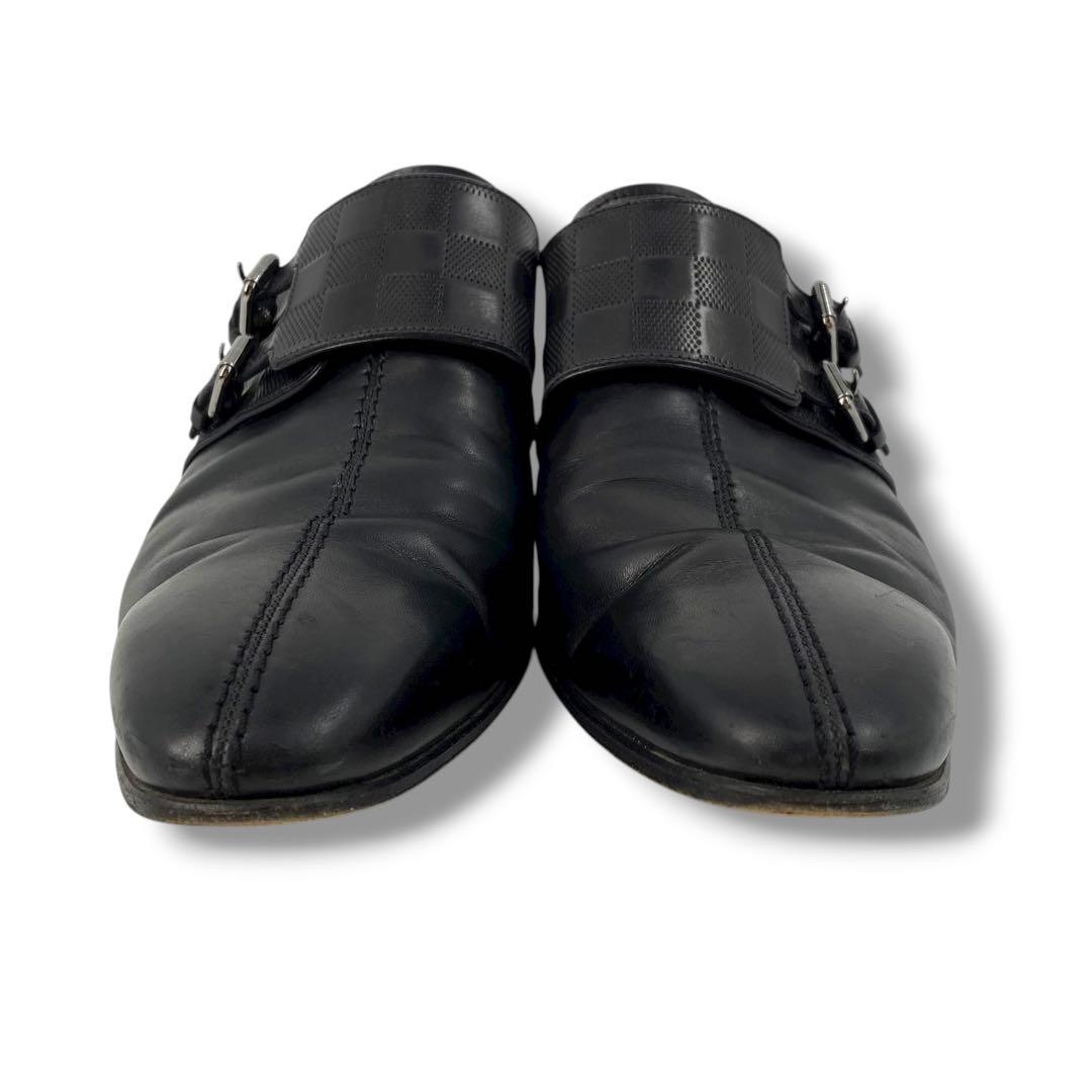 ルイ ヴィトン ダブルモンクストラップ シューズ ダミエアンフィニ レザー 7M