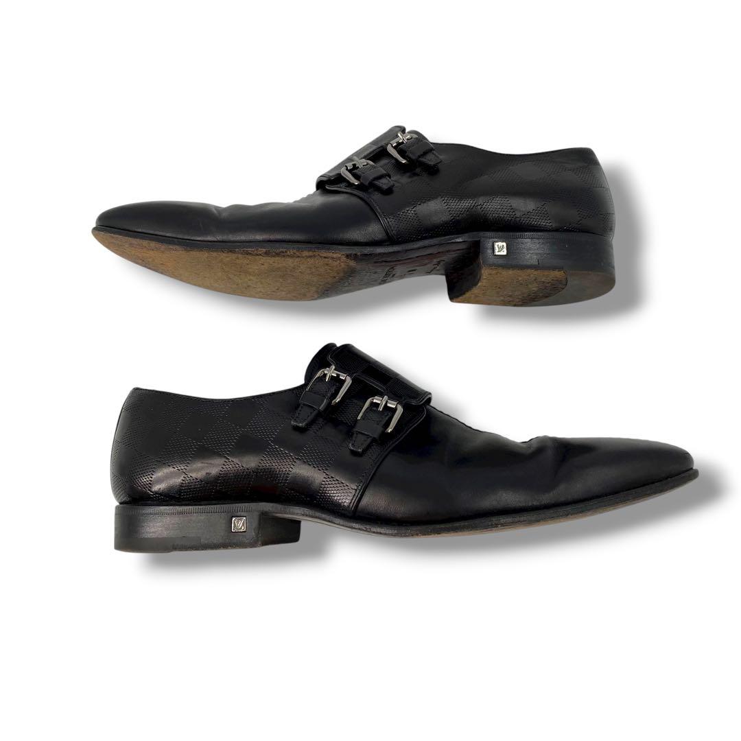 ルイ ヴィトン ダブルモンクストラップ シューズ ダミエアンフィニ レザー 7M