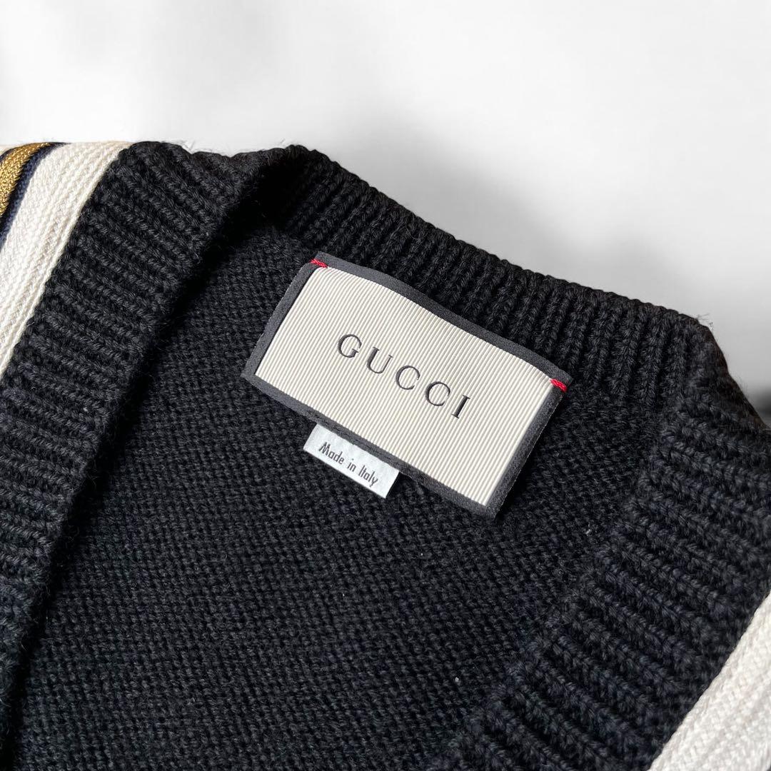 美品 グッチ ビー アップリケ Vネック セーター 蜂 ニット トップス