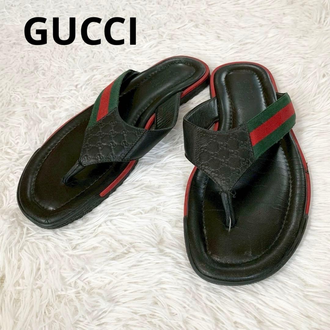 GUCCI　グッチ　シェリーライン　グッチシマ　GGロゴ　トング　レザーサンダル
