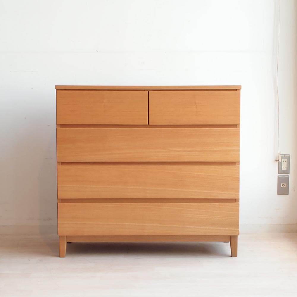 廃盤品 無印良品/MUJI タモ材 4段チェスト ナチュラル