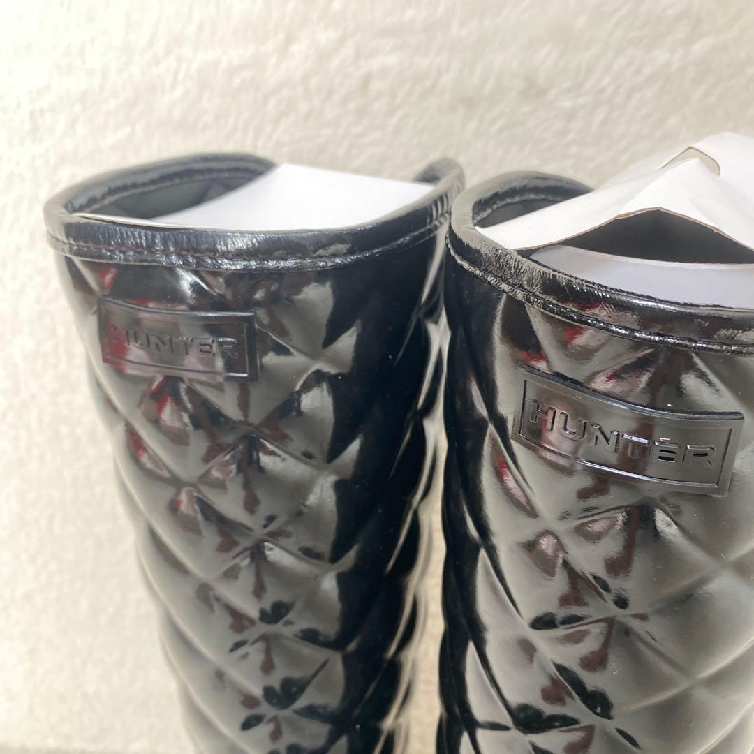 新品未使用　ハンター　エナメルキルティングレインブーツ　ゴールド金具　23cm