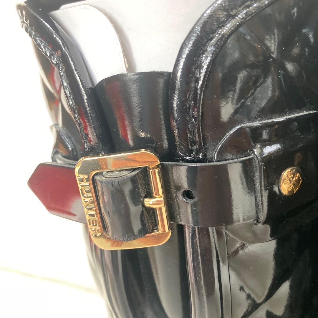 新品未使用　ハンター　エナメルキルティングレインブーツ　ゴールド金具　23cm