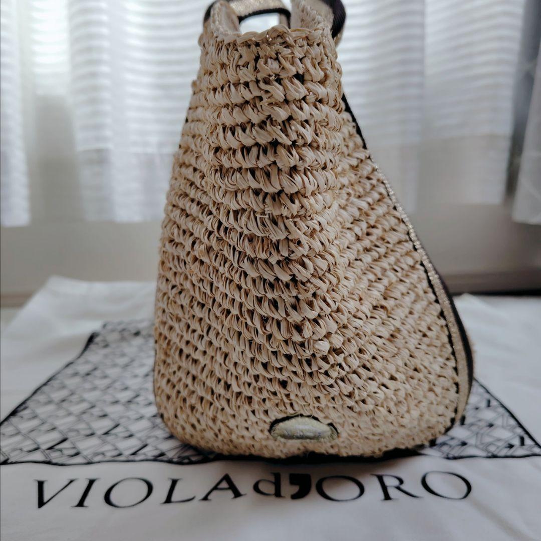 美品　ヴィオラドーロ ラフィアトートバッグ　カゴバッグ　牛革タッセル　保存袋