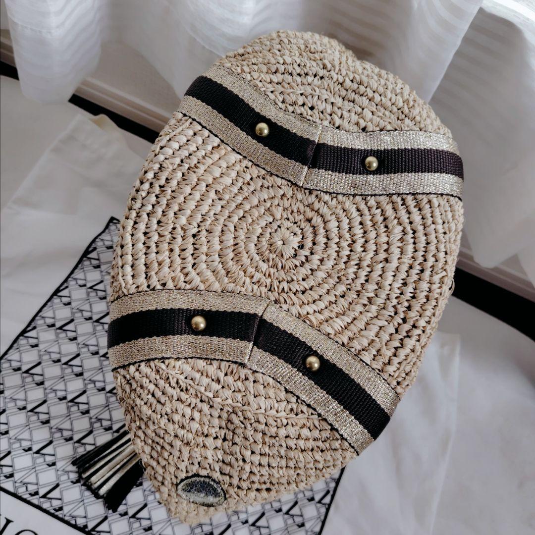 美品　ヴィオラドーロ ラフィアトートバッグ　カゴバッグ　牛革タッセル　保存袋