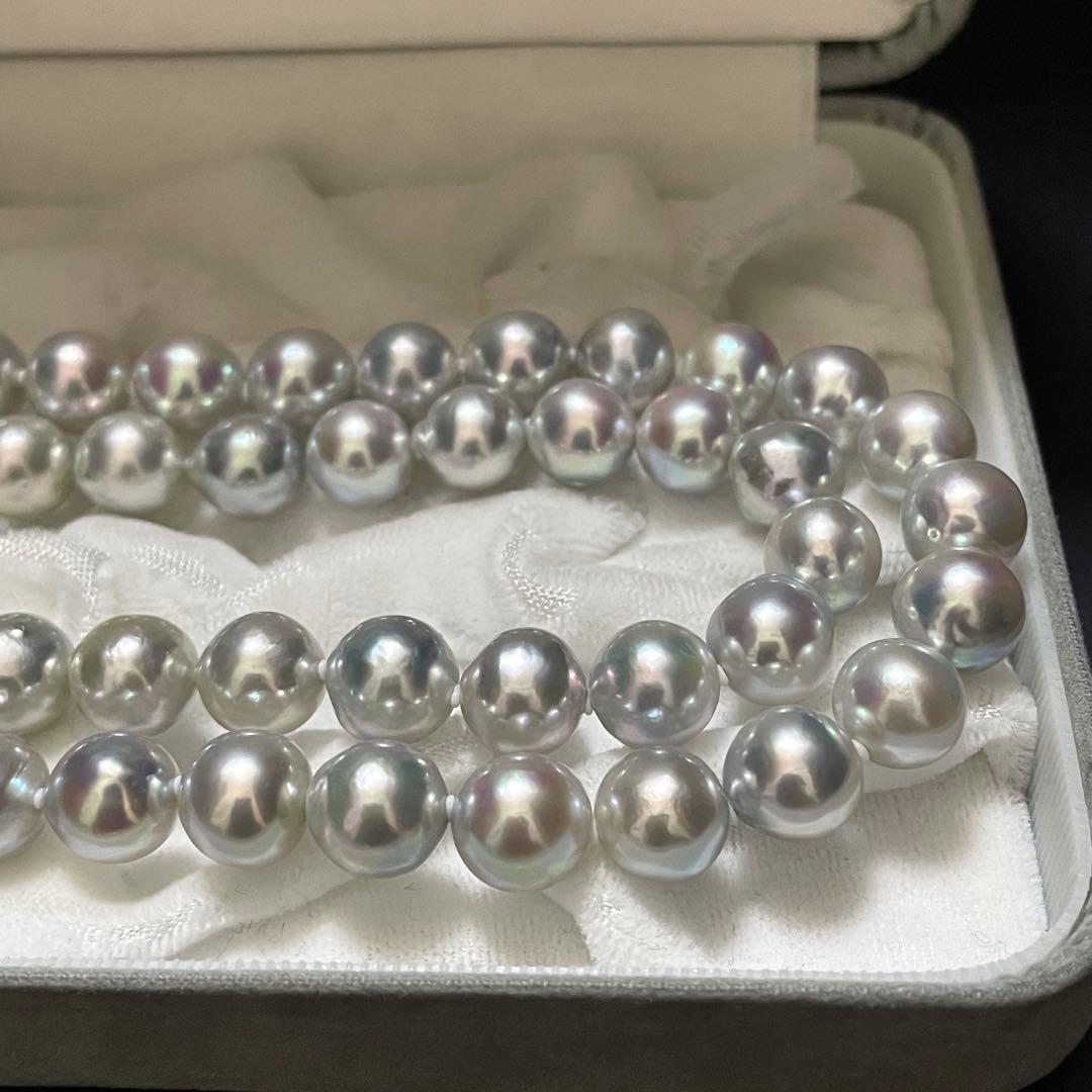 【テリ最強✨33万】あこや真珠 ロングネックレス 9.0-9.5 パール ブルー