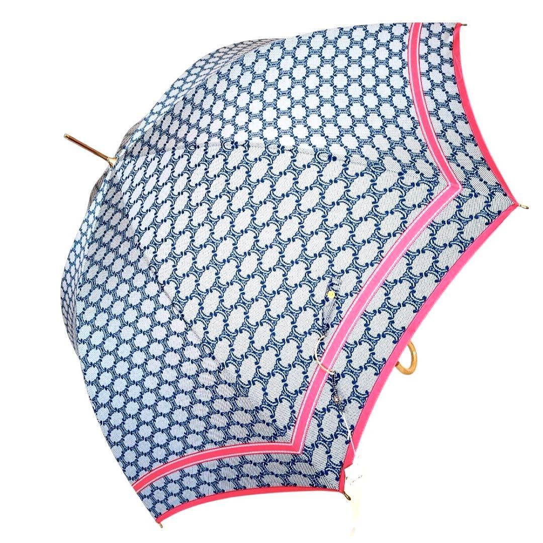 【紙タグ付き/未使用品】セリーヌ 長傘 傘 ブルー×ピンク系 マカダム柄 総柄