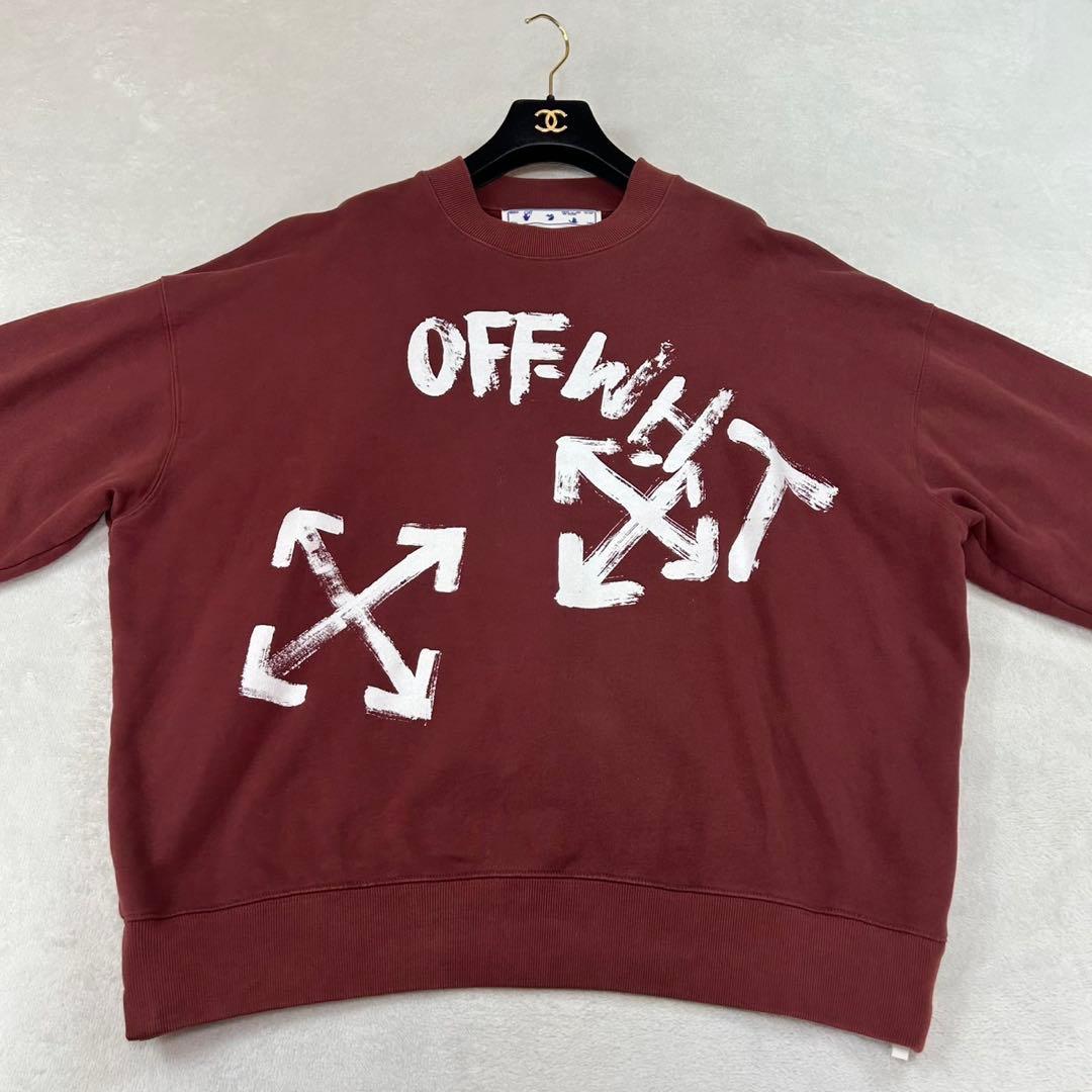 K759 美品 L オフホワイト ロゴプリント スウェット ブラウン メンズ
