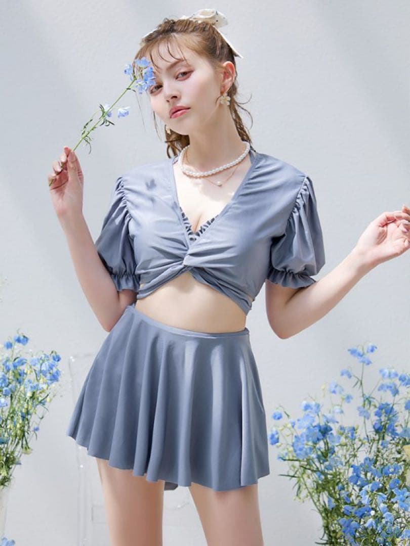 Sugar 水着 羽織＆スカート付き4WAYビキニ 4点セット ブルーMサイズ