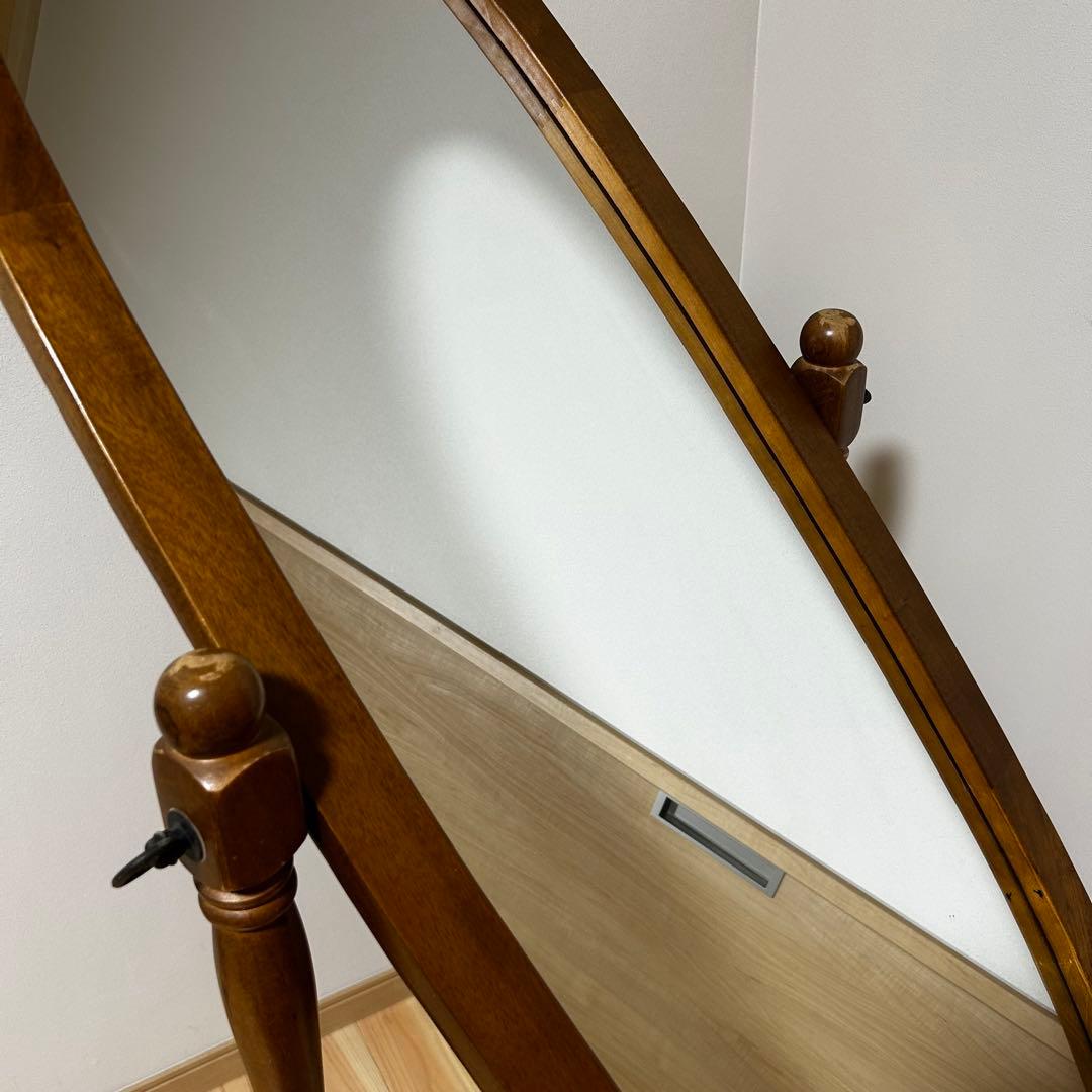 【送料込み】アンティーク姿見　天然木　スタンドミラー ブラウン　オーバル型