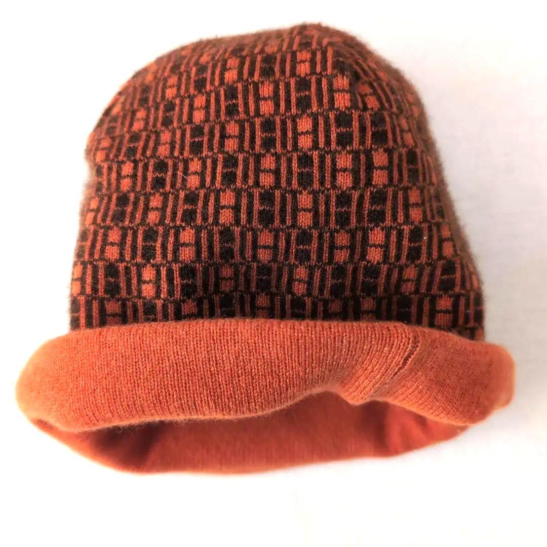 上質カシミヤ100％◆HERMES エルメス ニット帽 総柄ロゴ LA d95