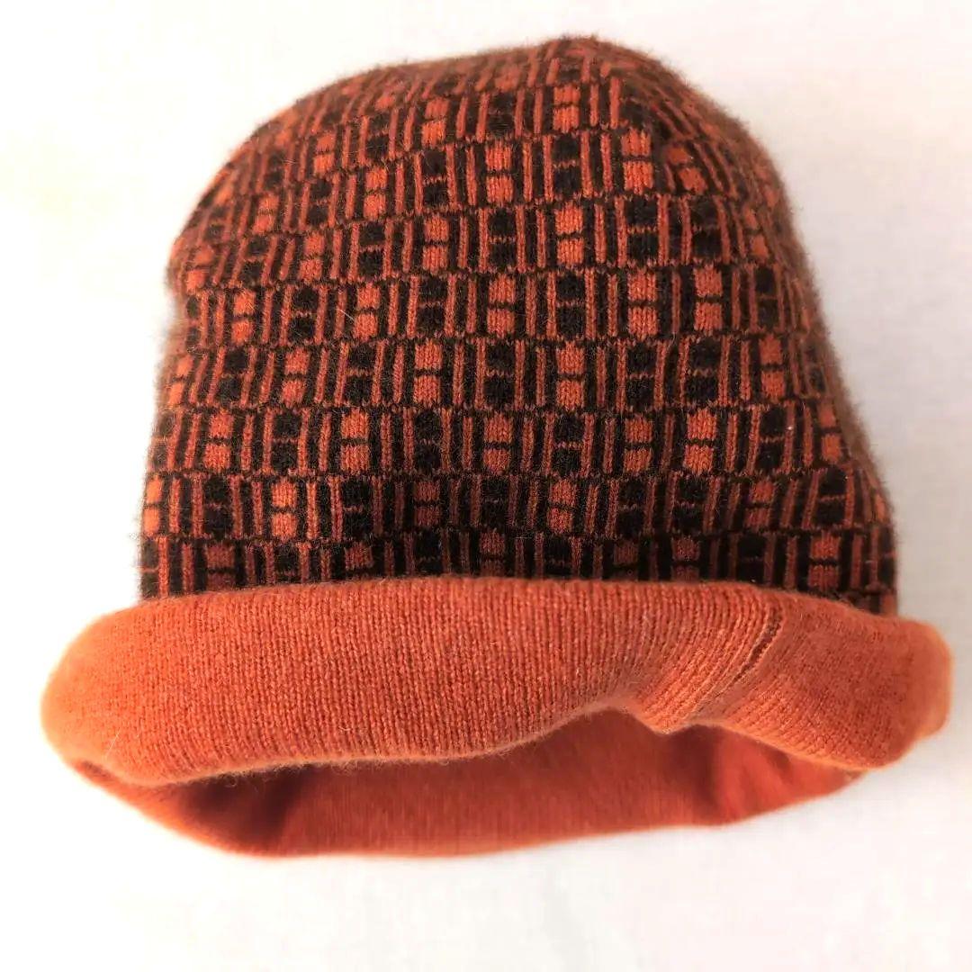 上質カシミヤ100％◆HERMES エルメス ニット帽 総柄ロゴ LA d95