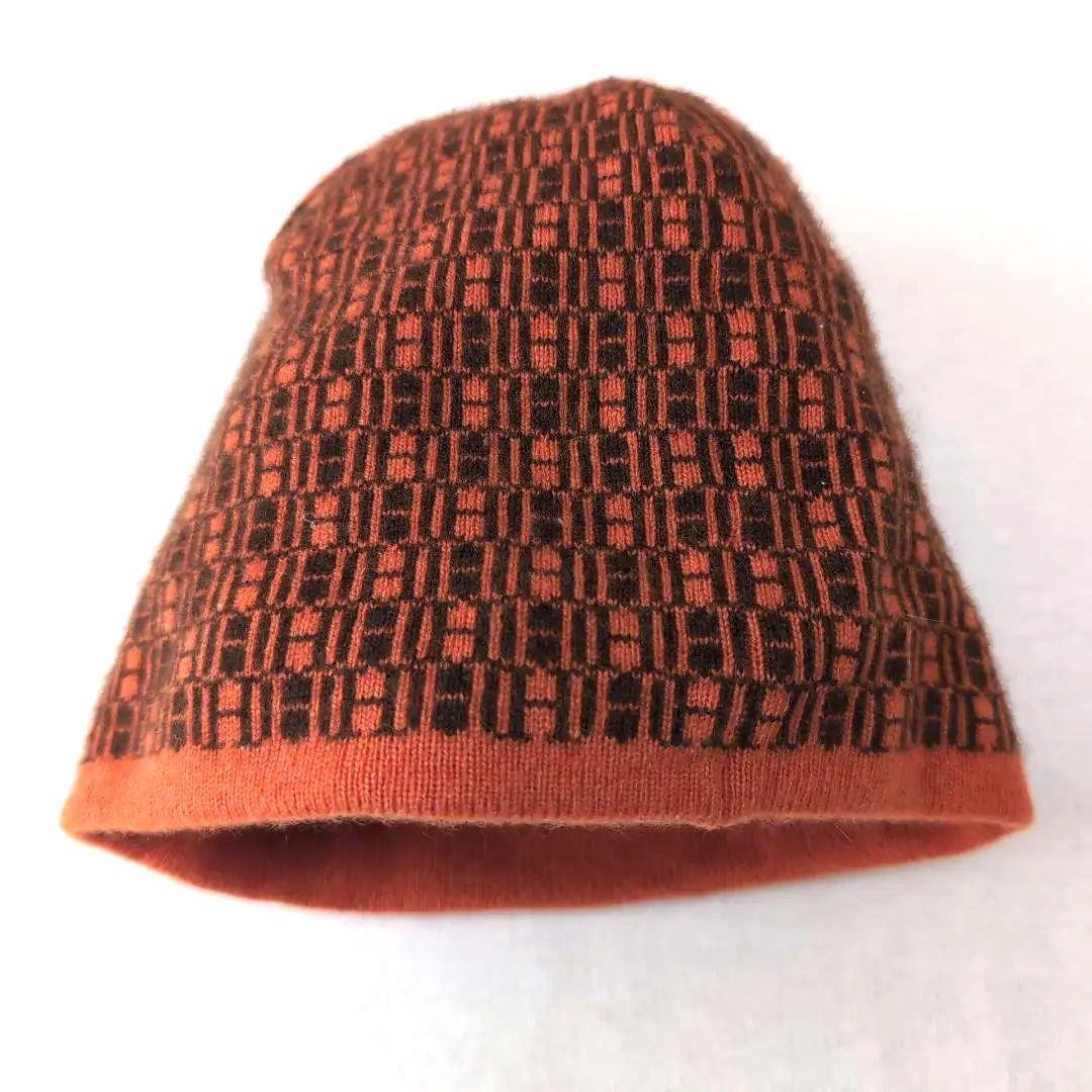 上質カシミヤ100％◆HERMES エルメス ニット帽 総柄ロゴ LA d95