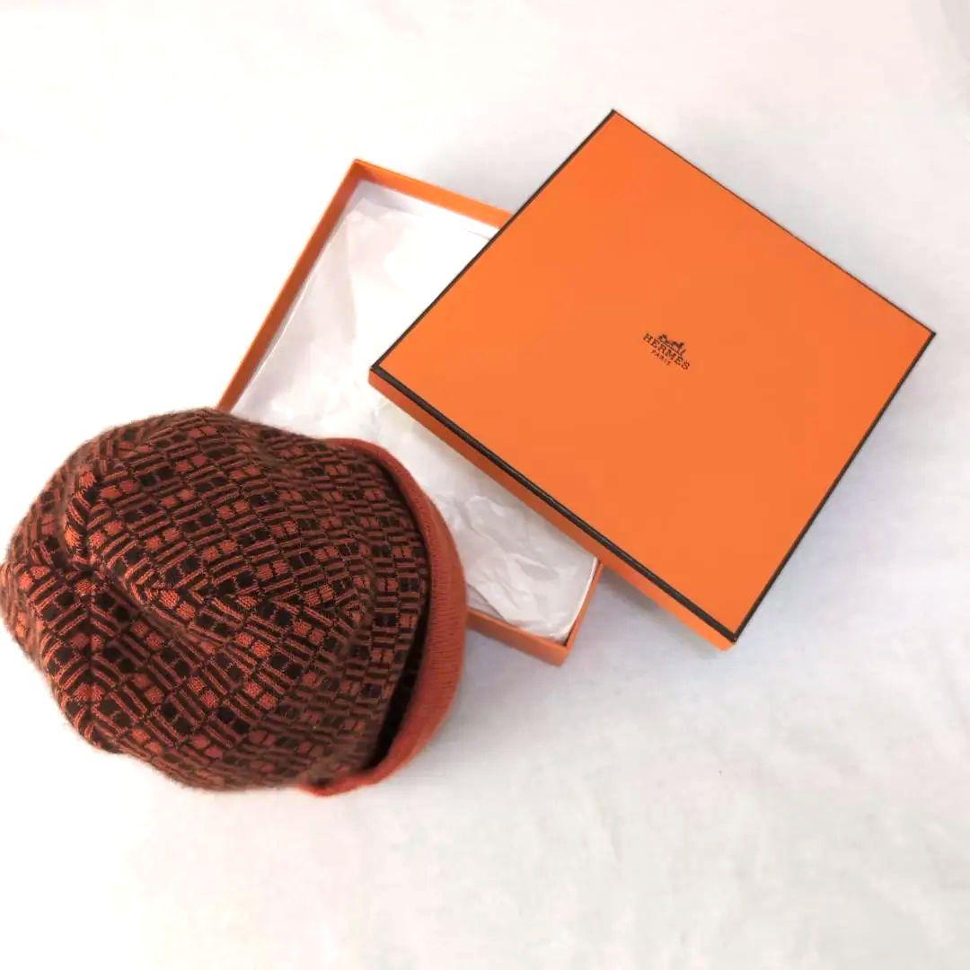 上質カシミヤ100％◆HERMES エルメス ニット帽 総柄ロゴ LA d95
