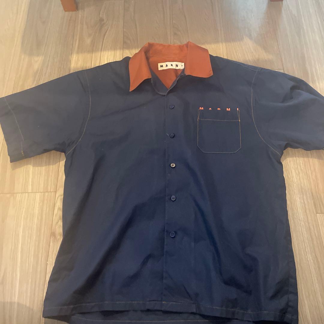 MARNI ネイビーオレンジ 半袖シャツ　ボーリングシャツ
