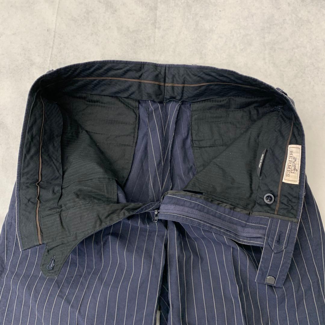 HERMES コットン ストライプ スーツ セットアップ ネイビー