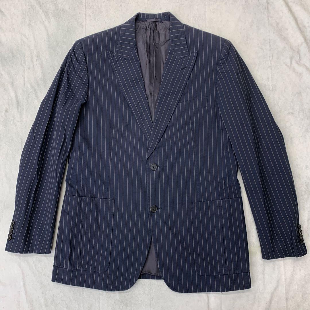 HERMES コットン ストライプ スーツ セットアップ ネイビー