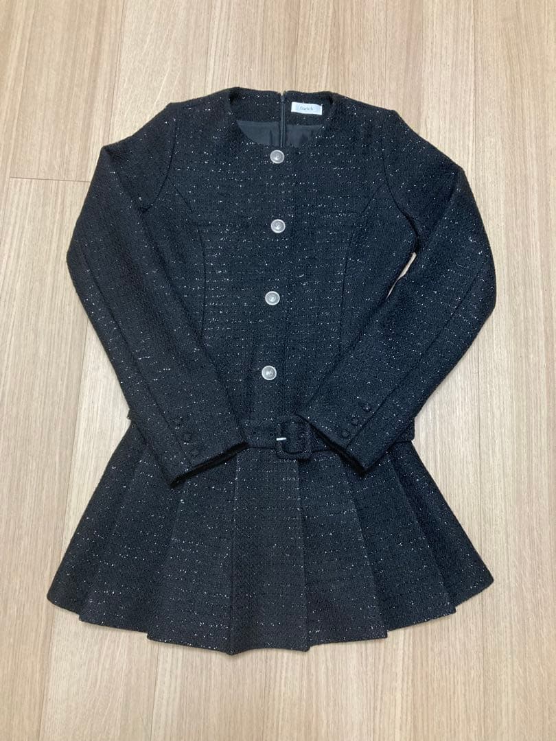 Darich ボックスプリーツツイードミニワンピース ブラック FL